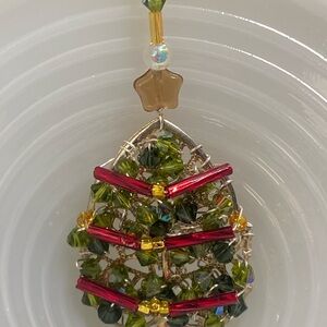 Handmade wire wrapped Christmas Tree Vintage Czech Beaded Ornament